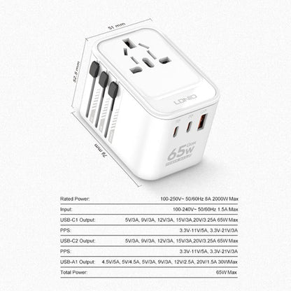 LDNIO Jet Setter 3 USB Ports 65W Travel Adapter