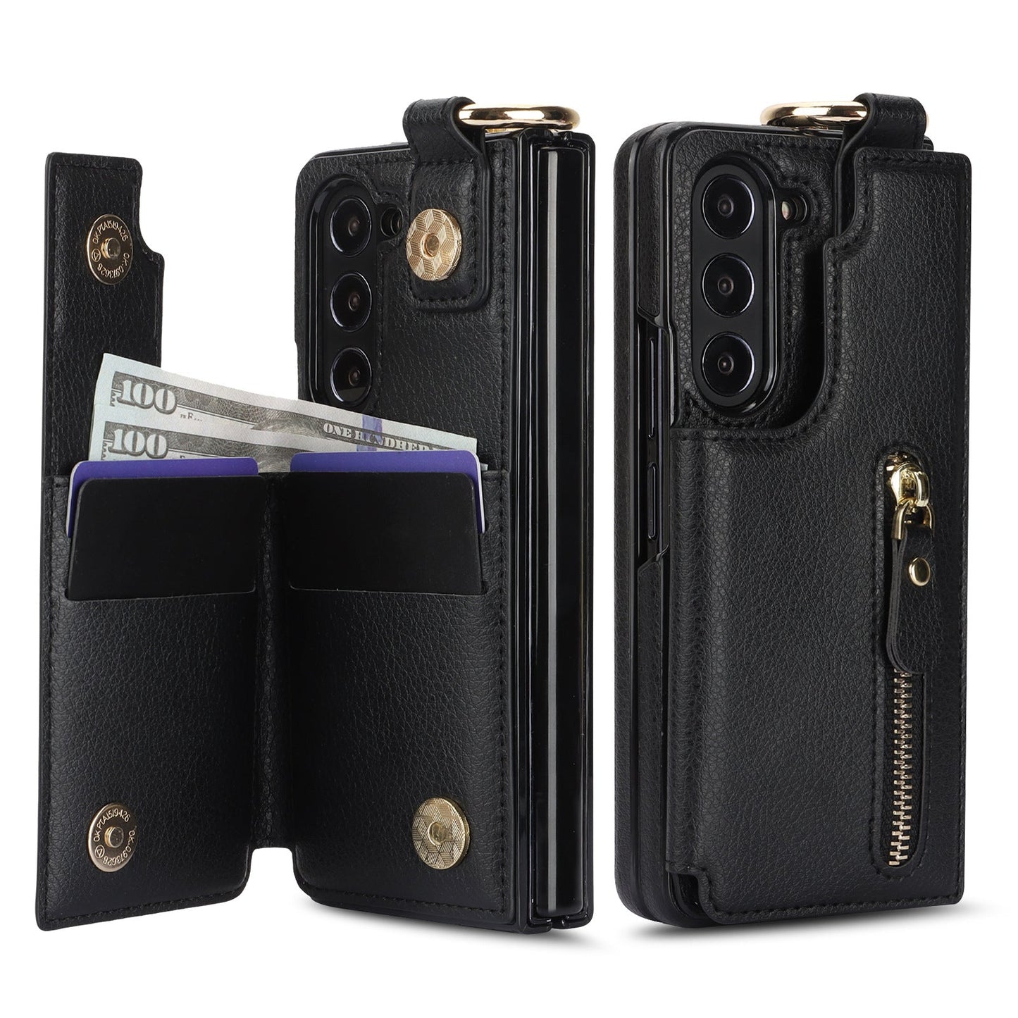 Galaxy Z Fold6 Elegant Ring Buckle Leather Wallet Case