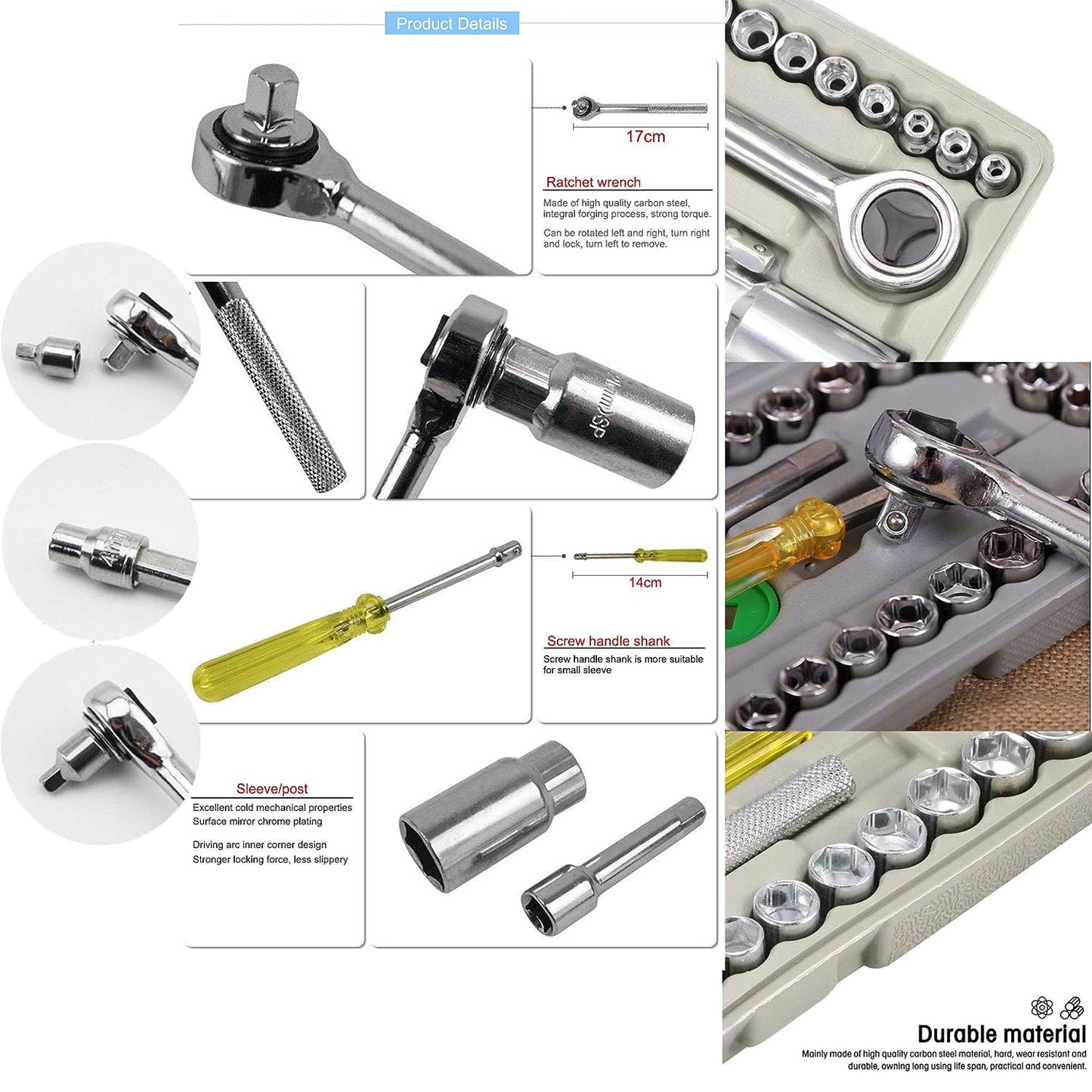 Combination Socket Ratchet Wrench Set For Car, Bike, Cycle Repairing