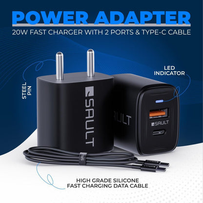 Sault Powercharge  – Adaptor 20W Dual Port With Cable