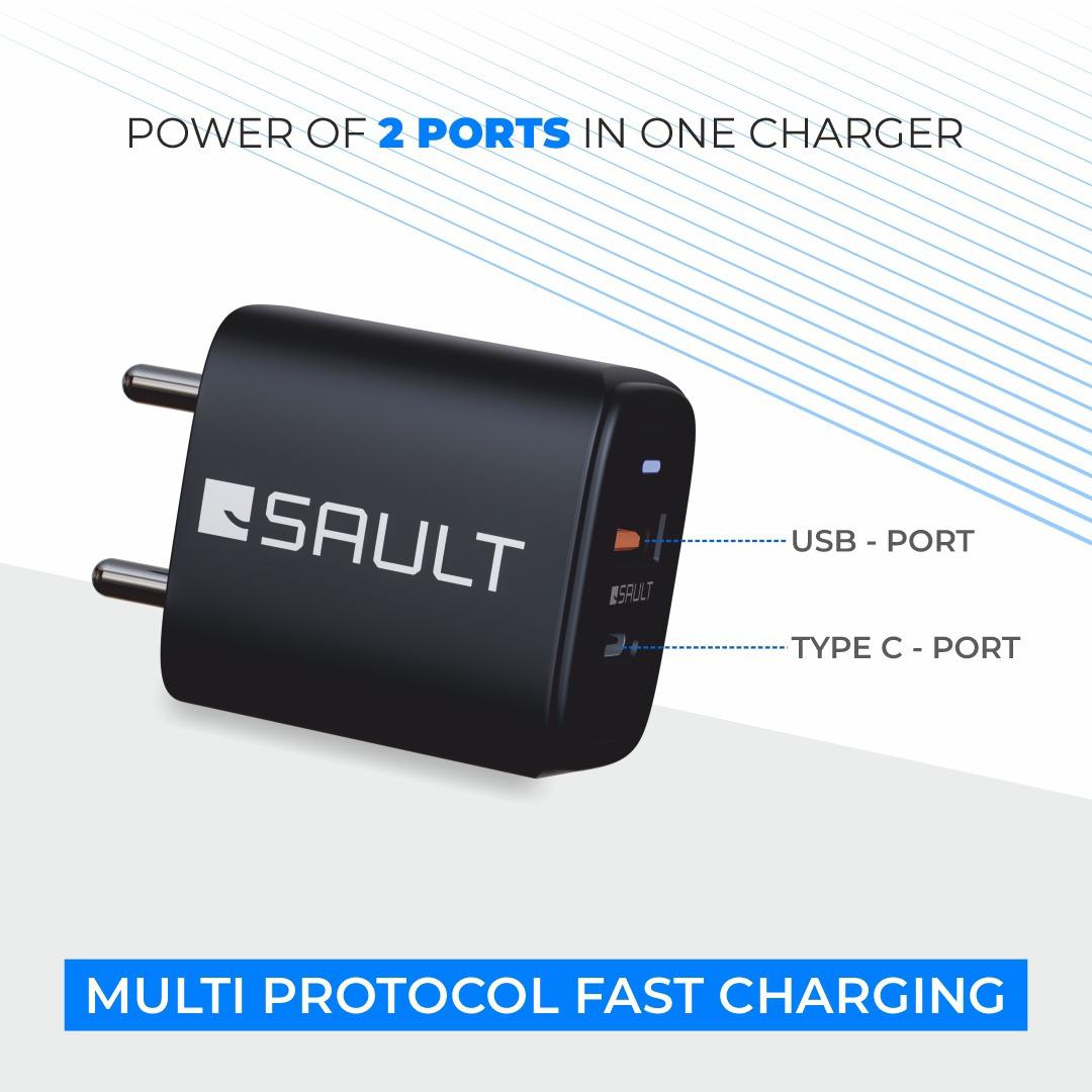 Sault Powercharge  – Adaptor 20W Dual Port With Cable