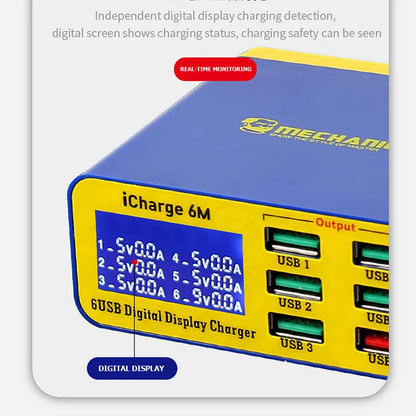 Mechanic Icharge 6M Qc 3.0 Usb Smart Fast Charger With Lcd Display For All Mobile Phones