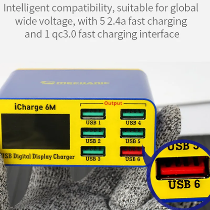 Mechanic Icharge 6M Qc 3.0 Usb Smart Fast Charger With Lcd Display For All Mobile Phones